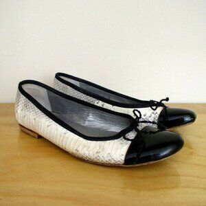 FS/NY French Sole New York Python Ballet Flats Black White Cap Toe Shoe Sz 6